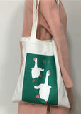 DIY White Animal pattern Print Canvas Satchel Handbag BGS211231