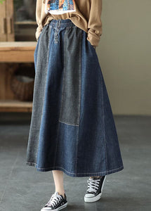Dark Blue Denim Skirt Elastic Waist Button Spring GK-SKTS220228