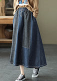 Dark Blue Denim Skirt Elastic Waist Button Spring GK-SKTS220228