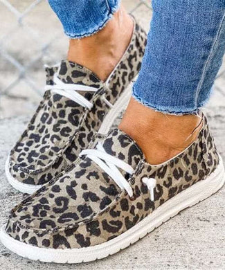 Dark Leopard Print Flat Shoes Cotton Fabric Boutique Lace Up Flat Shoes For Women GW-PDX22061501
