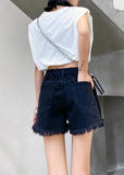 Denim black shorts women's thin section large size hole high waist pants AT-SPTS200623