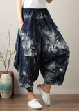 Diy Denim Blue Elastic Waist Cotton Linen Summer Harem Pants PY-LPTS210429