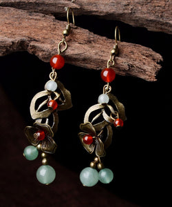 Elegant Copper Color Flower Fine Agate Metal Copper Drop Earrings Jew-EAR220805
