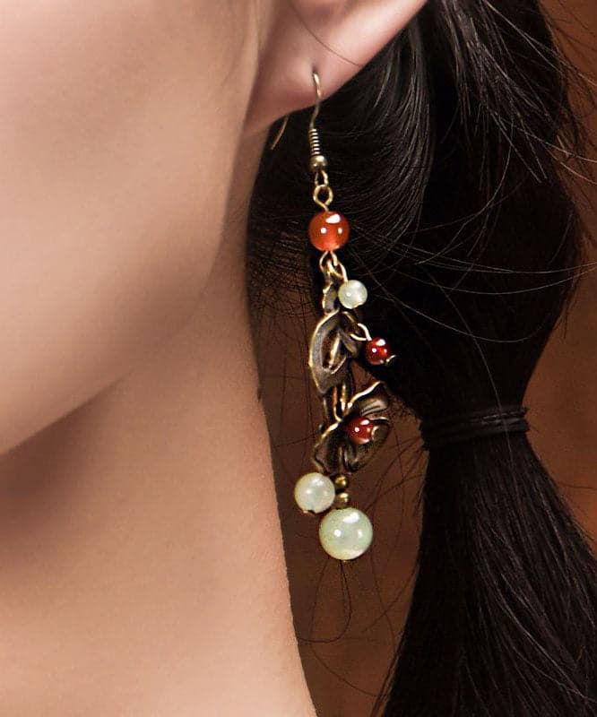Elegant Copper Color Flower Fine Agate Metal Copper Drop Earrings Jew-EAR220805