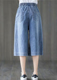 Elegant Denim Blue Elastic Waist Embroideried Cotton Wide Leg Pants Summer GK-CPTS220623