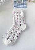 Elegant Floral Jacquard Cotton Mid Calf Socks dylinoshop