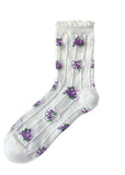 Elegant Floral Jacquard Cotton Mid Calf Socks dylinoshop