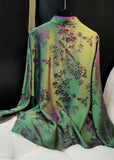 Elegant Green Stand Collar Patchwork Jacquard side open Silk Shirts Long Sleeved ZS-LTP220317