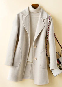 Elegant Notched pockets Fashion tunic coat beige Art outwears TCT200915