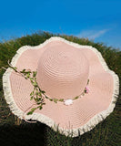 Elegant Pink Straw Woven Beach Floppy Sun Hat dylinoshop