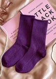 Elegant Purple Plaid Jacquard Cotton Mid Calf Socks dylinoshop