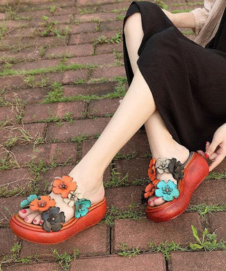 Elegant Wedge Orange Cowhide Leather Slide Sandals LT210617