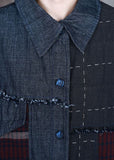 Fashion Blue PeterPan Collar Plaid Patchwork denim Winter Coat ZS-TCT211126