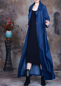 Fashion Blue button tie waist Peter Pan Collar Cotton denim trench coats Spring ZS-TCT220207