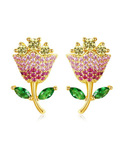 Fashion Multi Color Rose Zircon Copper Stud Earrings Jew-EAR220805