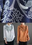 Fashion Orange Turn-down Collar Embroideried Cotton Shirt Top Long Sleeve GK-LTP220815