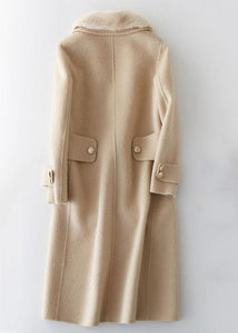 Fashion beige woolen outwear oversized long coats fur collar woolen outwear Notched TCT190821