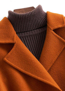 Fashion brown Woolen Coats Women Loose fitting medium length jackets tie waist coat TCT190821