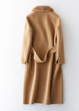 Fashion khaki woolen coats casual winter coat fur collar jackets tie waist TCT190821