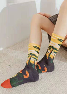 Fine Retro college style Jacquard Cotton Mid Calf Socks dylinoshop