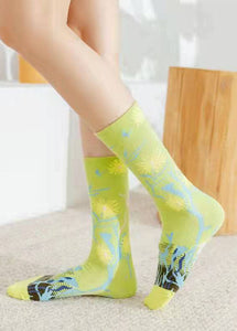 Fine Retro college style Jacquard Cotton Mid Calf Socks dylinoshop