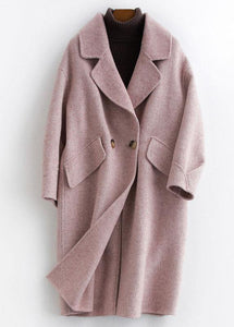 Fine pink Woolen Notched Coat Women oversize mid-length pockets coats TCT190821