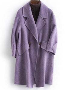 Fine pink Woolen Notched Coat Women oversize mid-length pockets coats TCT190821
