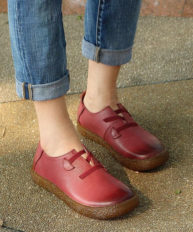 Fitted Cross Strap Flat Shoes For Women Red Genuine Leather PDX210712