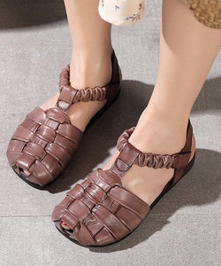 Fitted Flat Sandals Brown Cowhide Leather XZ-LX210622