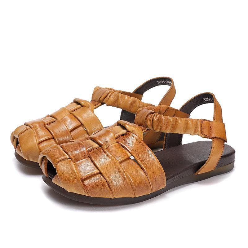 Fitted Flat Sandals Brown Cowhide Leather XZ-LX210622