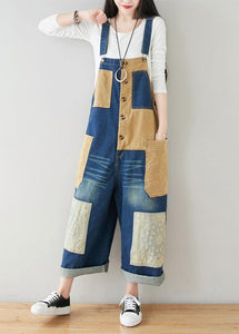 French Baby Blue Patchwork Jeans Jumpsuit Women dylinoshop