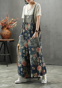 French Dark color Print Patchwork Pockets denim Outfits Rompers GK-JPTS210715