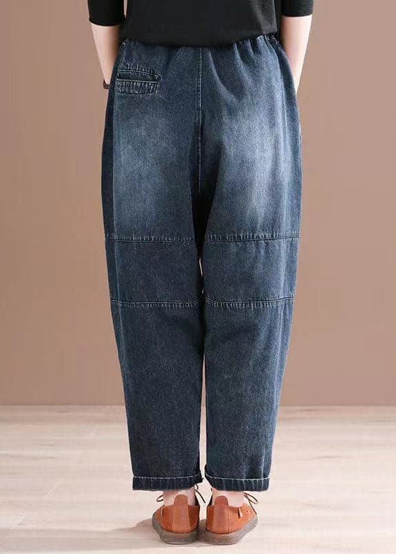 French Denim Blue High Waist Pockets Patchwork Cotton Harem Pants Summer NZ-LPTS220627