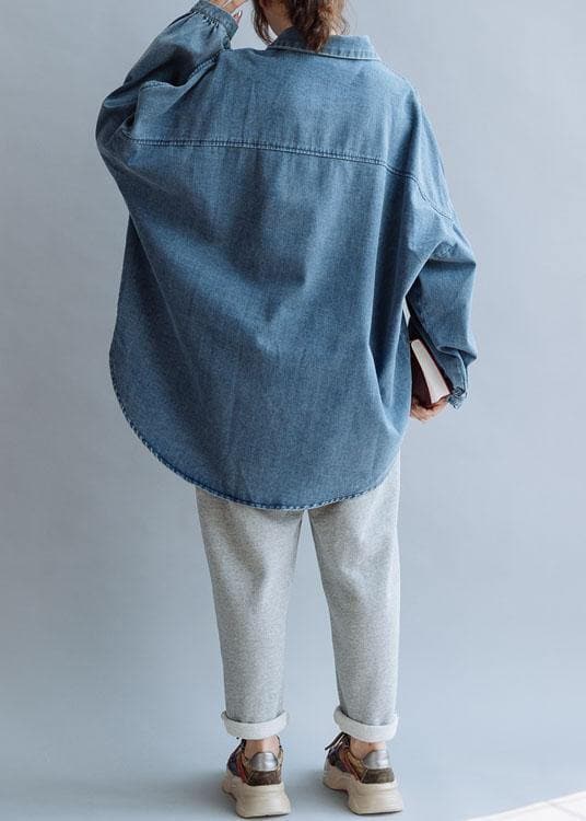 French low high design cotton shirts women pattern denim blue blouse fall CTS191011