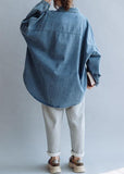 French low high design cotton shirts women pattern denim blue blouse fall CTS191011