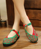 Green Flat Shoes Embroideried Cotton Fabric Women Splicing Flat Shoes SHOE-PDX220328