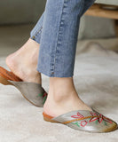 Grey Cowhide Leather Handmade Embroideried Soft Slide Sandals BX-XZ-TX20220401