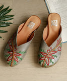 Grey Cowhide Leather Handmade Embroideried Soft Slide Sandals BX-XZ-TX20220401
