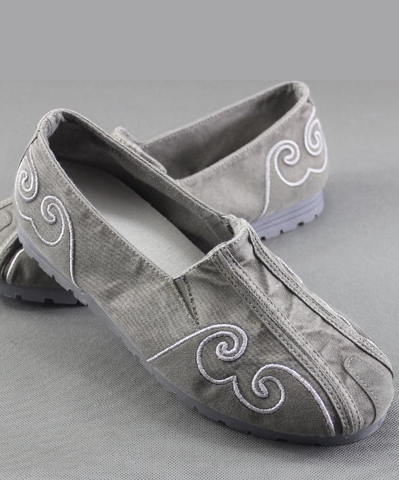 Grey Flat Feet Shoes For Men Cotton Fabric Stylish Embroideried Flats SHOE-PDX220328