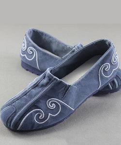 Grey Flat Feet Shoes For Men Cotton Fabric Stylish Embroideried Flats SHOE-PDX220328