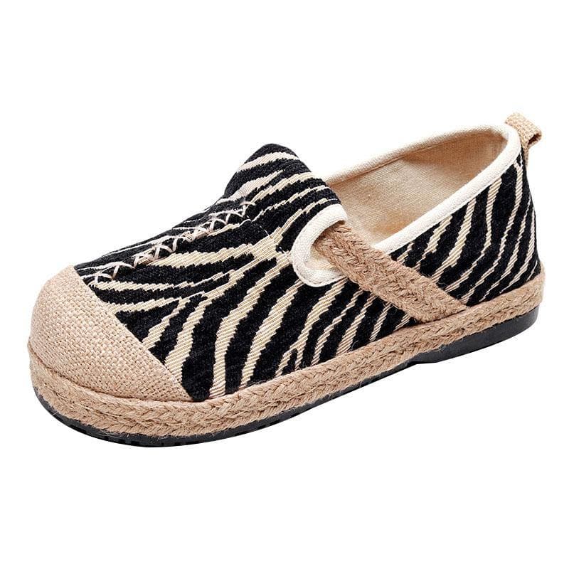 Grey Zebra pattern Cotton Fabric For Women Splicing Flat Shoes PDX210630