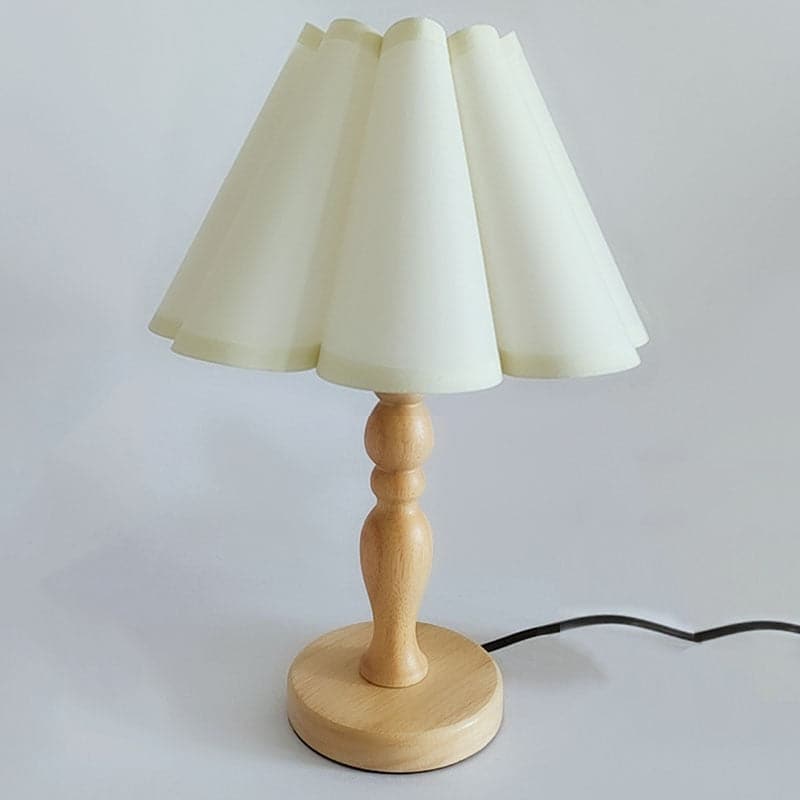 Cute Bedside Solid Wooden Table Lamp With Fabric Flower Shade dylinoshop