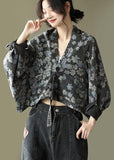 Handmade Black Floral Pockets Denim Long sleeve Short Coats GK-LTP210708