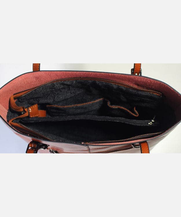Handmade Brown Solid Color Calf Leather Shopping Bag Satchel Handbag ZP-BGS220816
