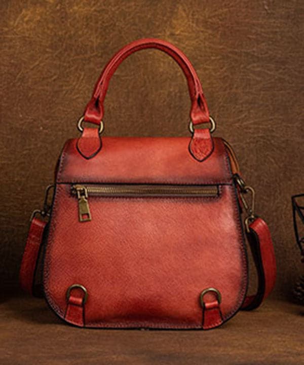 Handmade Red Oriental Paitings Calf Leather Messenger Bag BGS211230