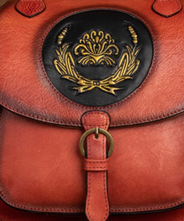Handmade Red Oriental Paitings Calf Leather Messenger Bag BGS211230