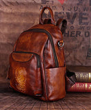 Handmade Yellow Versatile Paitings Calf Leather Backpack Bag BGS211230