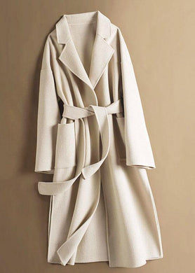 Handmade lapel tie waist Fine Woolen Coats Women Notched Woolen Coats TCT200915