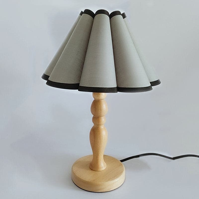 Cute Bedside Solid Wooden Table Lamp With Fabric Flower Shade dylinoshop