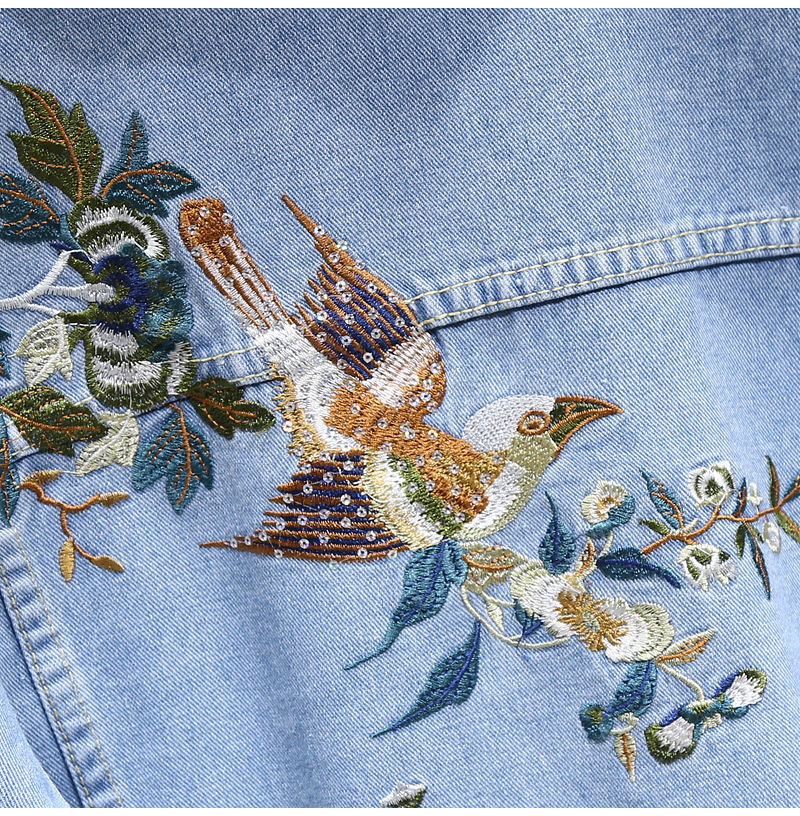 Women Embroidery Floral Vintage Denim Coat dylinoshop